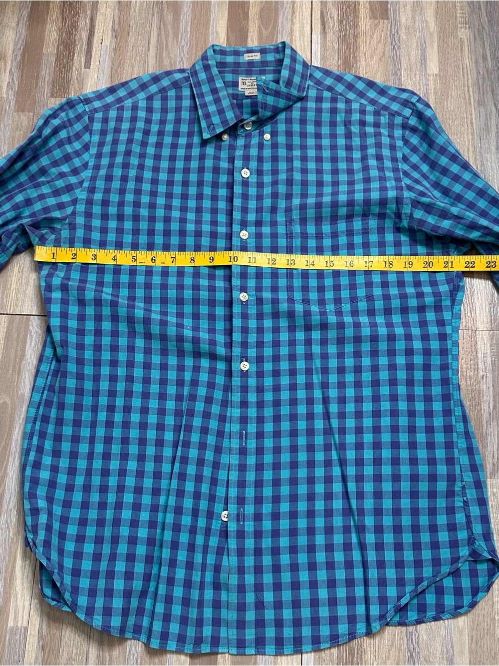 J. Crew Teal and Navy Check Long-Sleeve Button-Down Shirt Men's Size Large - Picture 3 of 10